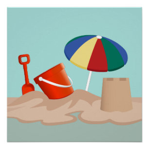 Poster Illustration de la scène de plage de Bucket et Spa