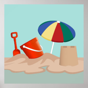 Poster Illustration de la scène de plage de Bucket et Spa