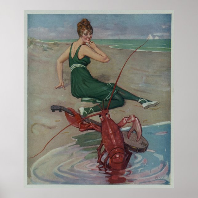Poster Illustration de la sérénade de la guitare de homar (Devant)