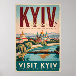 Poster Illustration de la skyline de Kiev en Ukraine, Art