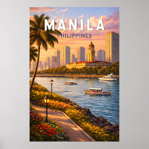 Poster Illustration de la skyline de Manille Philippines 
