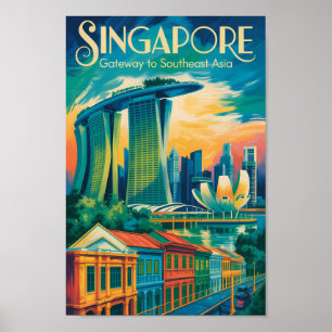 Poster Illustration de la skyline de Singapour Art de voy