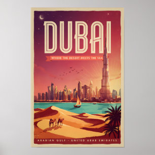 Poster Illustration de la skyline nocturne de Dubaï Émira