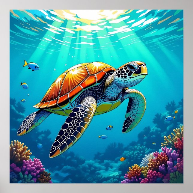 Poster Illustration de la tortue de mer (Devant)