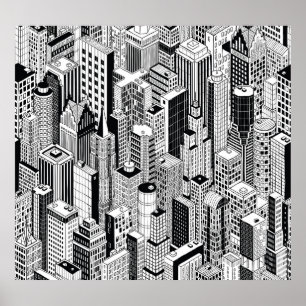 Poster Illustration de la ville Skyscraper, isométrique t