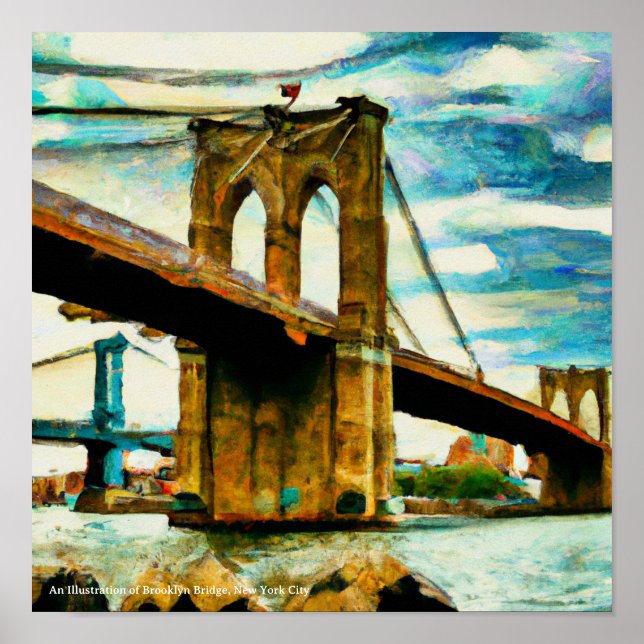 Poster Illustration de l'affiche de Brooklyn Bridge NYC (Devant)