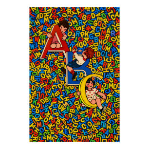 Poster Illustration de l'alphabet pour enfants ABC vintag