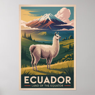 Poster Illustration de lama équatorien Art de voyage vint