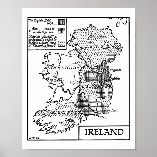 Poster Illustration De L'Ancienne Carte Mondiale D'Irland (Devant)
