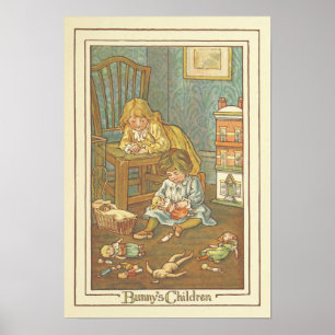 Poster Illustration de lapin du livre pour enfants vintag
