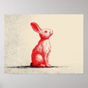 Poster Illustration de Lapin Rouge - Anima Vintage Minima