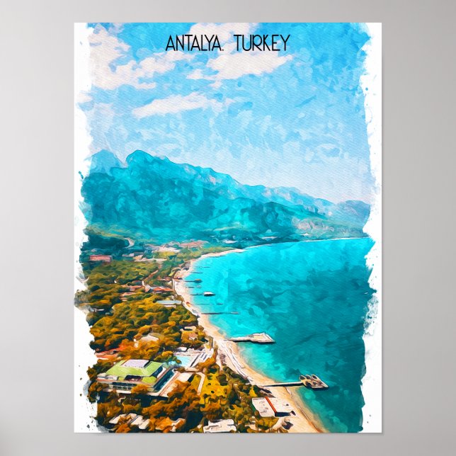 Poster Illustration de l'aquarelle d'Antalya Turkey (Devant)