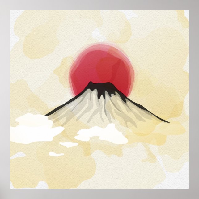 Poster Illustration de l'aquarelle du mont Fuji (Devant)