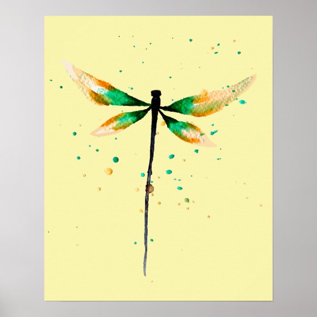 Poster Illustration de l'aquarelle mignonne du libellule (Devant)