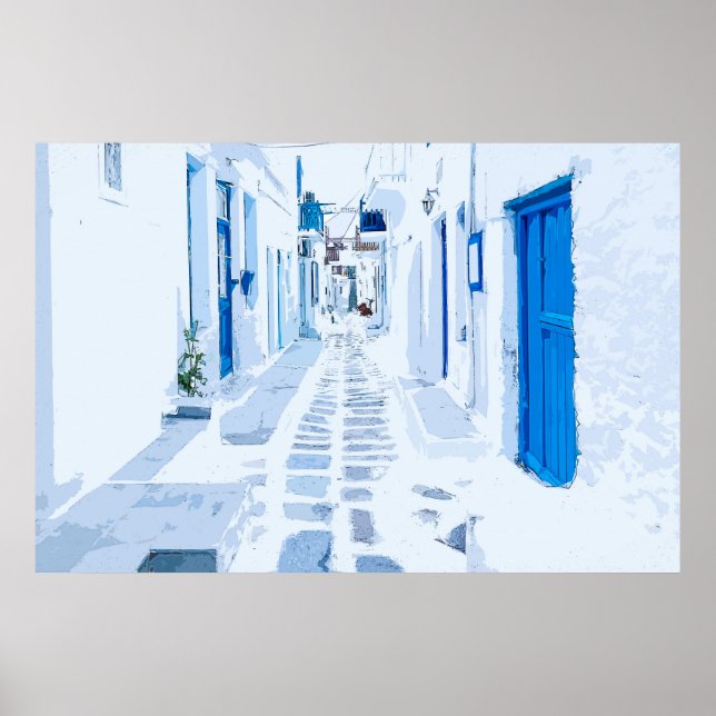 Poster Illustration de l'aquarelle Mykonos (Devant)