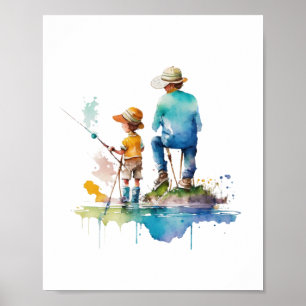 Poster Illustration de l'aquarelle Père et Fils Ai Art