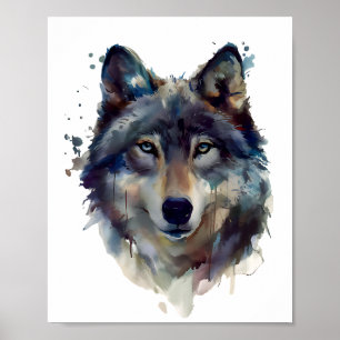 Poster Illustration de l'aquarelle Wolf Portrait