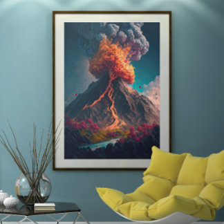 Poster Illustration de l'arbre et du volcan en rupture