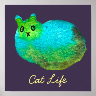 Poster Illustration de l'art du chat bleu gras