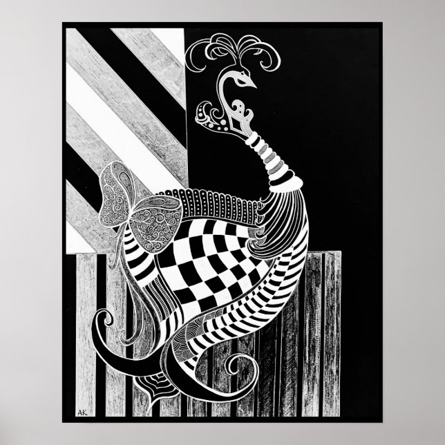 Poster Illustration de l'encre de soie d'échecs et de bow (Devant)