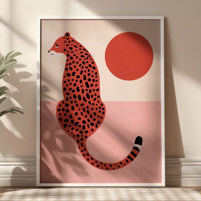 Poster Illustration de léopard moderne rouge et rose, Art (Créateur téléchargé)