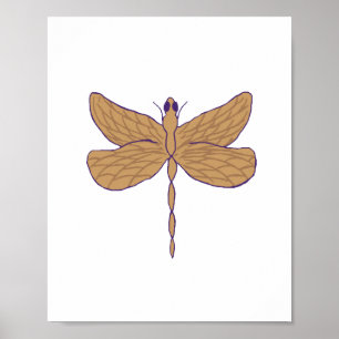 Poster Illustration de libellule violet et tan