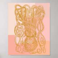 Illustration de ligne de pieuvre vintage mignonne 