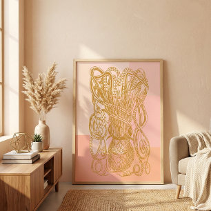 Poster Illustration de ligne de pieuvre vintage mignonne 