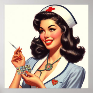 Poster Illustration de l'infirmière vintage
