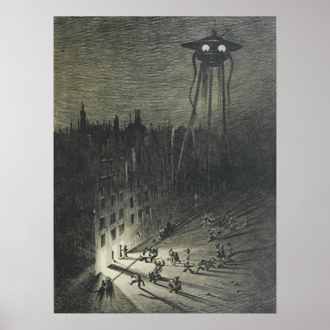 Poster Illustration de l'invasion d'Aliens vintages (Devant)