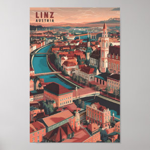 Poster Illustration de Linz Austria Art Vintage voyage