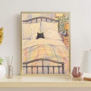 Poster Illustration de lit douillet pour chat noir