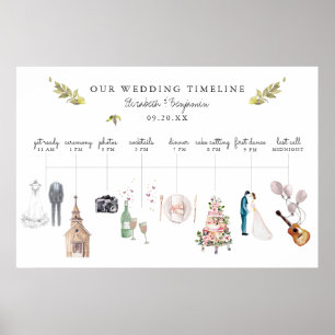 Poster Illustration de l'itinéraire de mariage Bienvenue