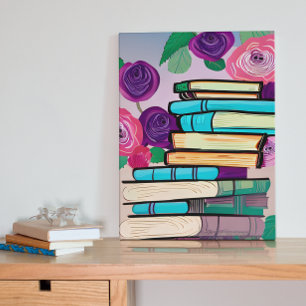 Poster Illustration de livres et fleurs d'art numérique