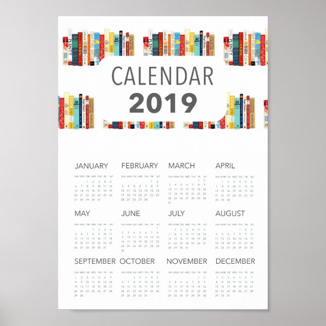 Poster illustration de livres mignons calendrier littérai (Devant)
