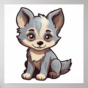 Poster Illustration de loup de dessin