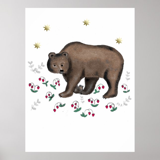 Poster Illustration De L'Ours Brown Et Des Fraises Forest (Devant)