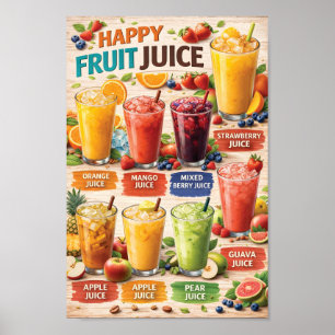 Poster Illustration de menu de jus de fruits heureux