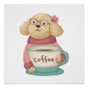 Poster Illustration de mignonne chien et café