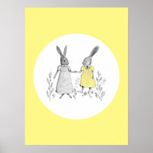Poster Illustration de mignonne Dancing Rabbits Nursery R
