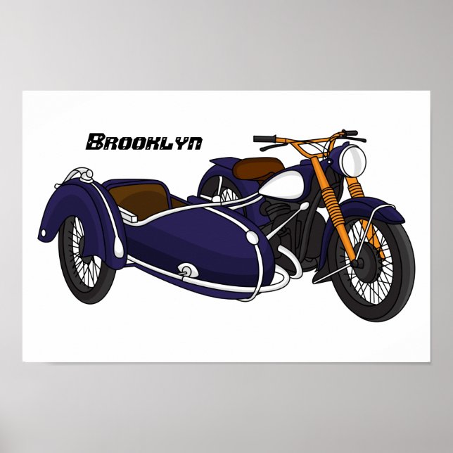 Poster Illustration de moto pourpre Sidecar (Devant)