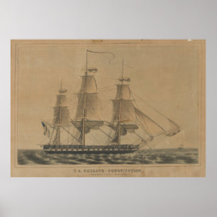 Poster Illustration de navire vintage USS Constitution (1