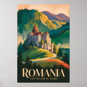 Poster Illustration de paysage de château de Roumanie Art