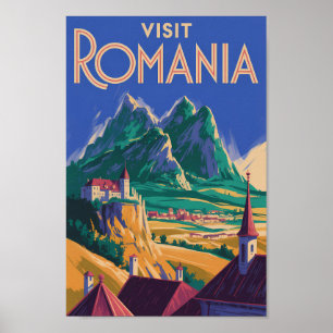 Poster Illustration de paysage de Roumanie Art de voyage 