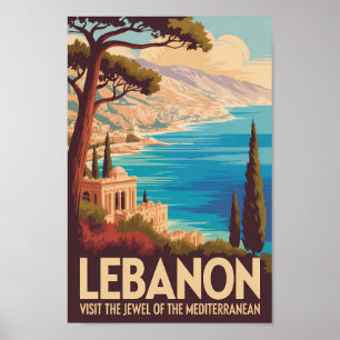 Poster Illustration de paysage du Liban Art de voyage vin
