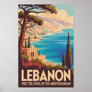 Poster Illustration de paysage libanais Art de voyage vin