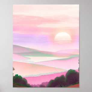 Poster Illustration de paysage montagneux coloré abstrait