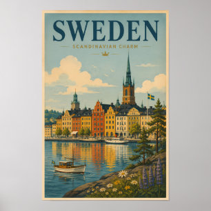 Poster Illustration de paysage suédois Art de voyage vint