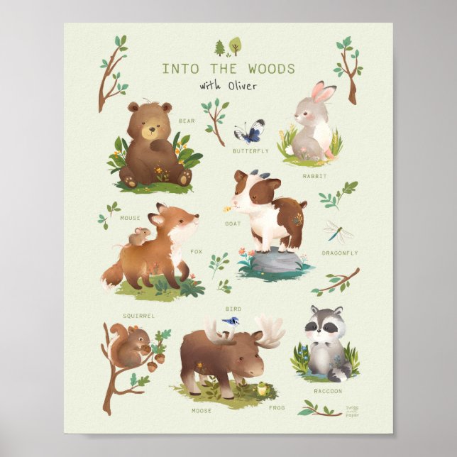 Poster Illustration de pépinière d'animaux de la forêt de (Devant)