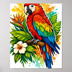 Poster Illustration de perroquet colorfi – Oiseau exotiqu